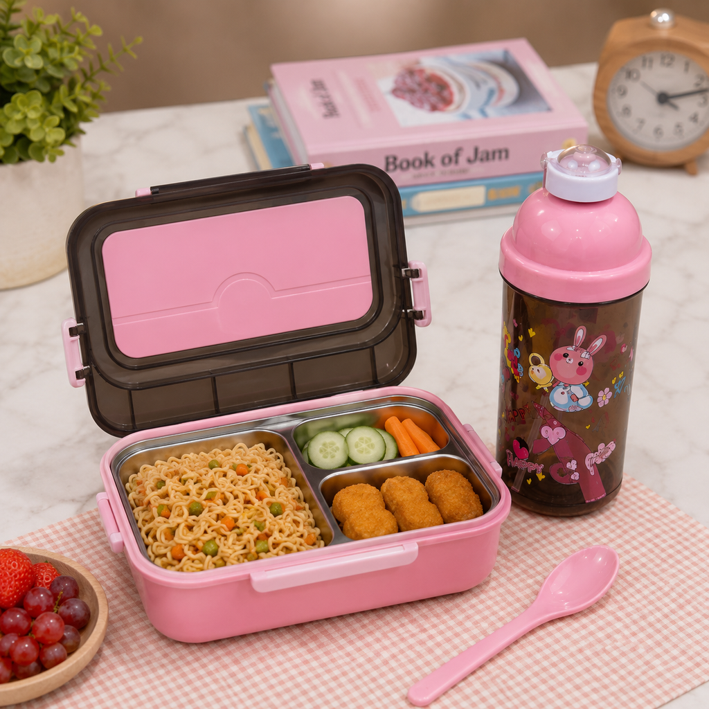 Kids 2-Piece Pink Lunch Box & Water Bottle Set (YM704)