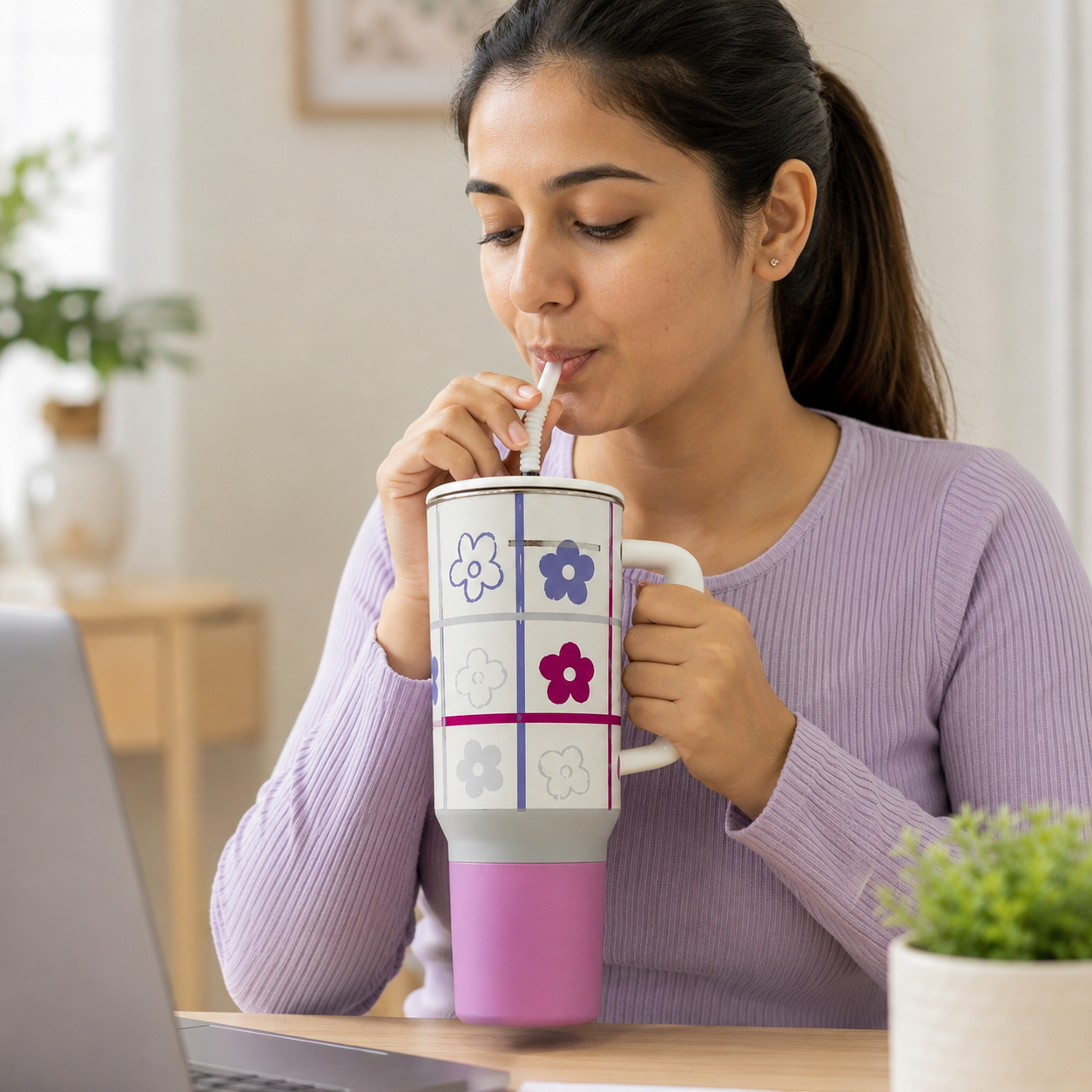 Insulated Tumbler with Handle and Straw (YM2621)