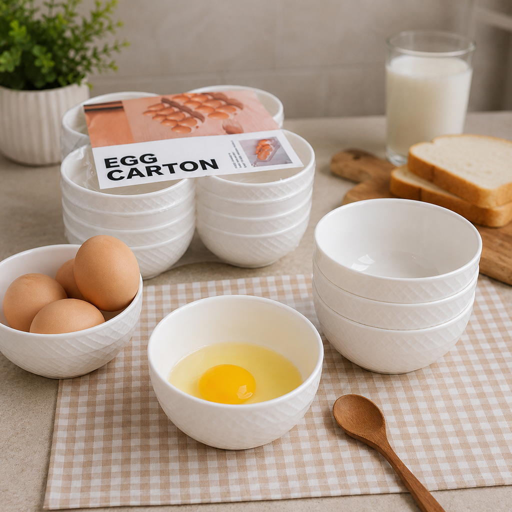 Set of 4 White Textured Egg Storage Bowls (YM2708)