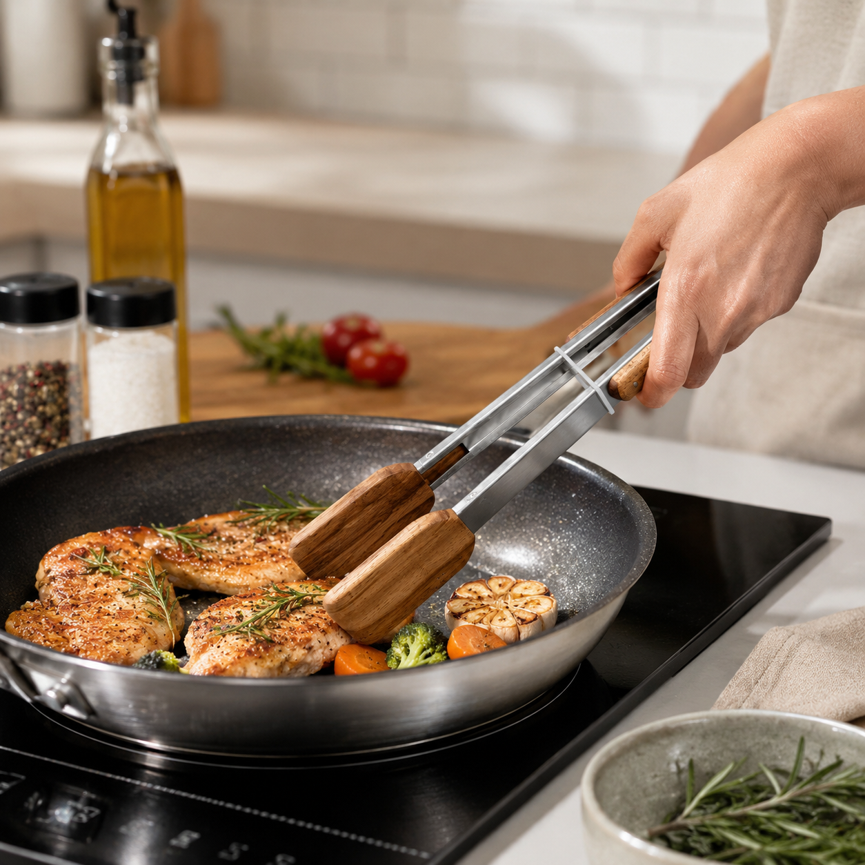 Wooden Handle Kitchen Tongs (YM1654)