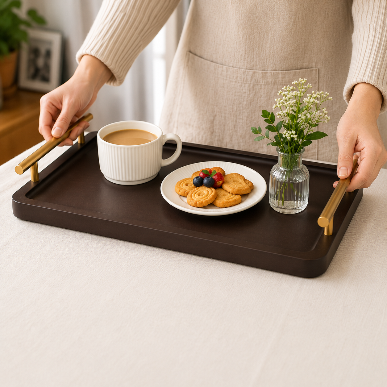 Wooden Serving Tray with Side Handles(YM2381)