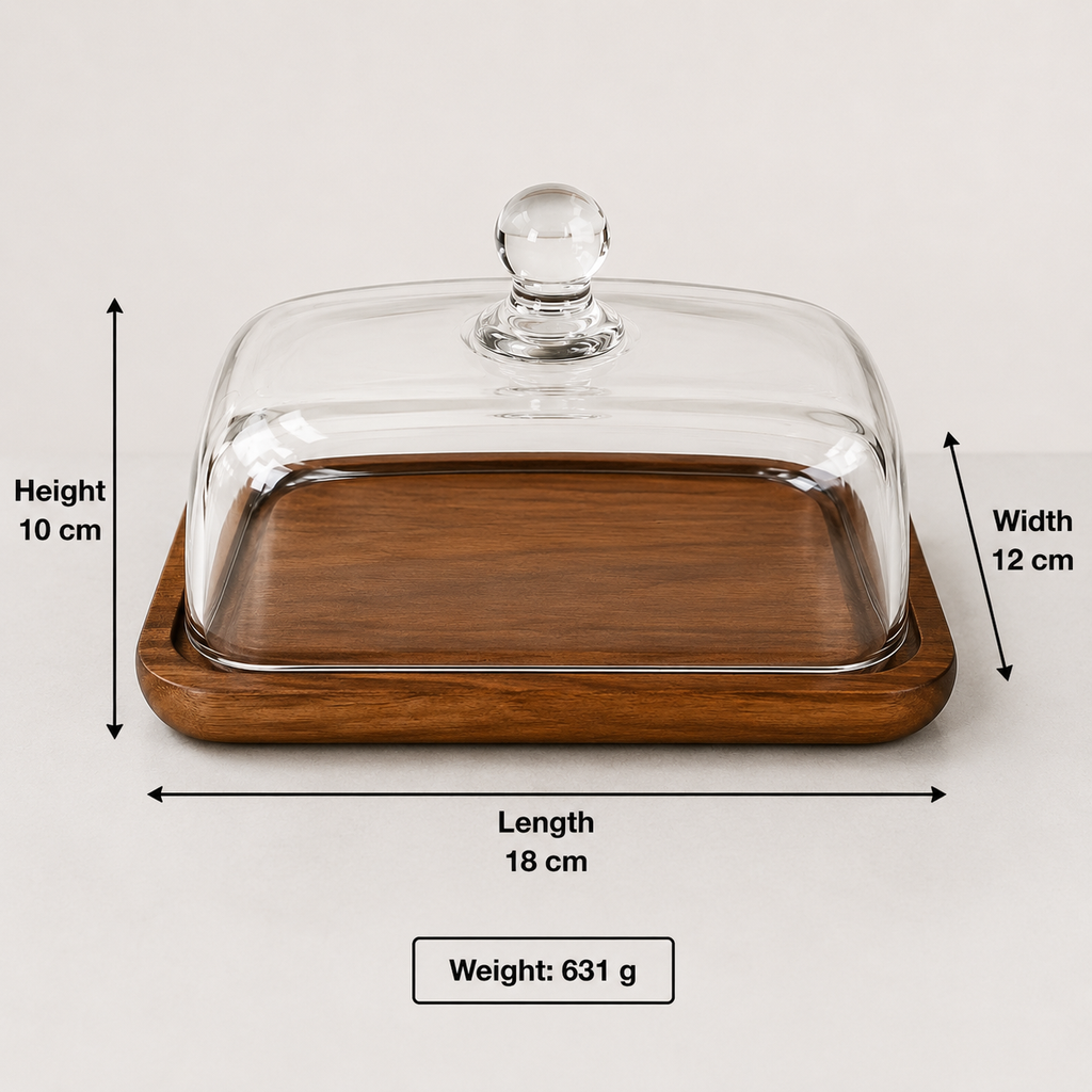 Glass Cloche Cake Stand with Wooden Base(YM2382)