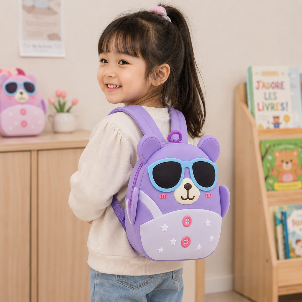 Cute Bear Kids Backpack – Purple (YM1165)