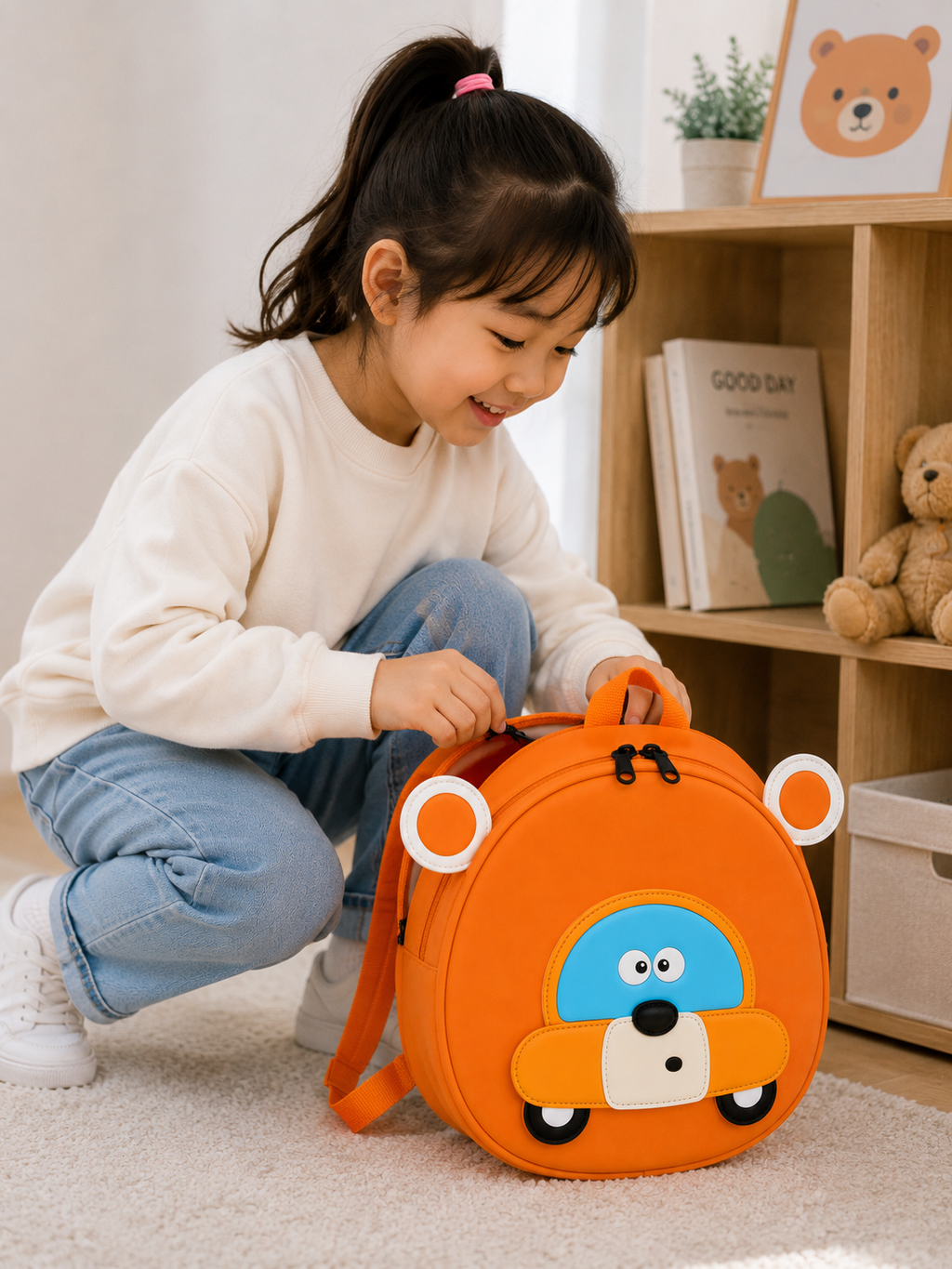 Cute Orange Cartoon Bear Car Kids Mini Backpack(YM1173)