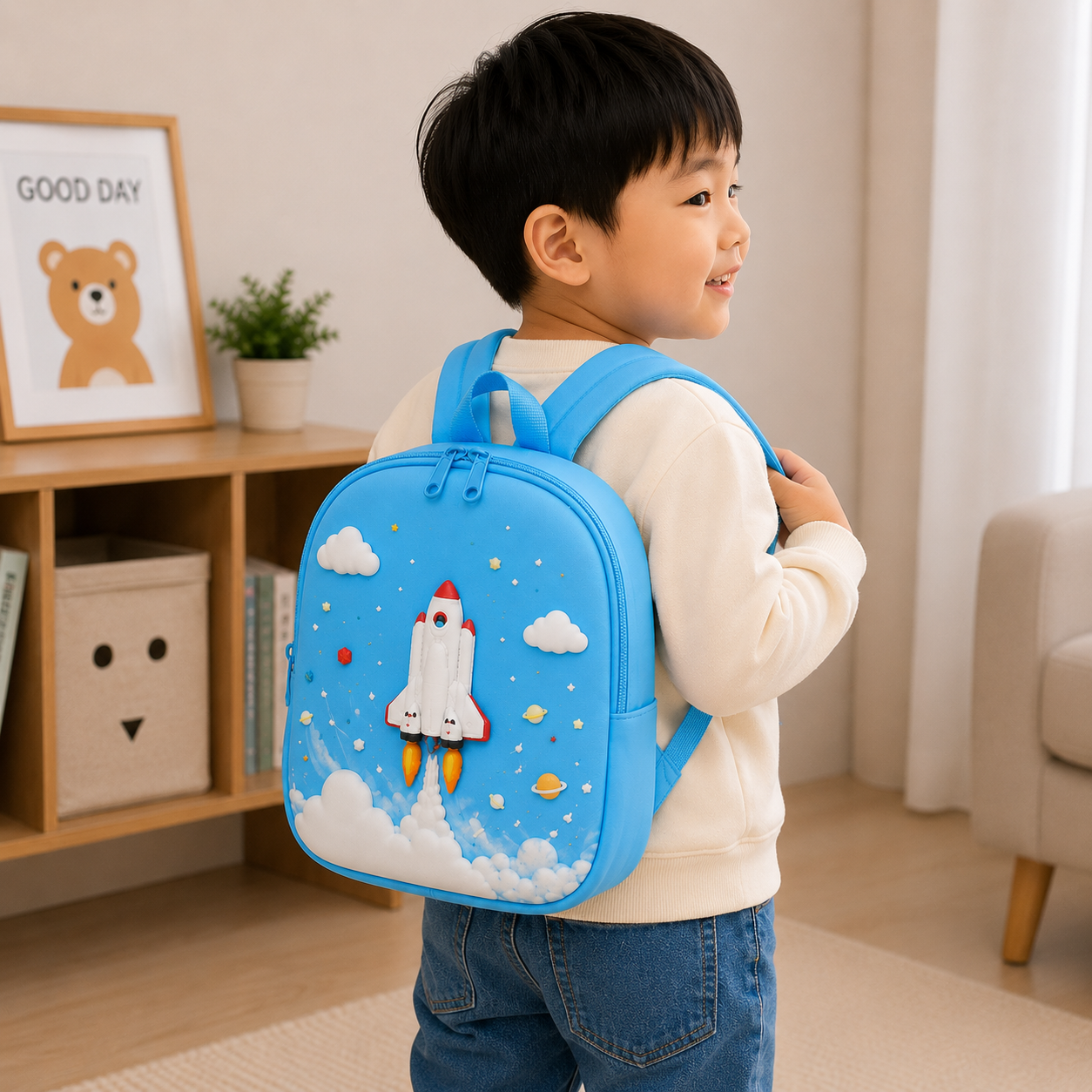 Rocket Theme Sky Blue Kids Mini Backpack(YM1175)