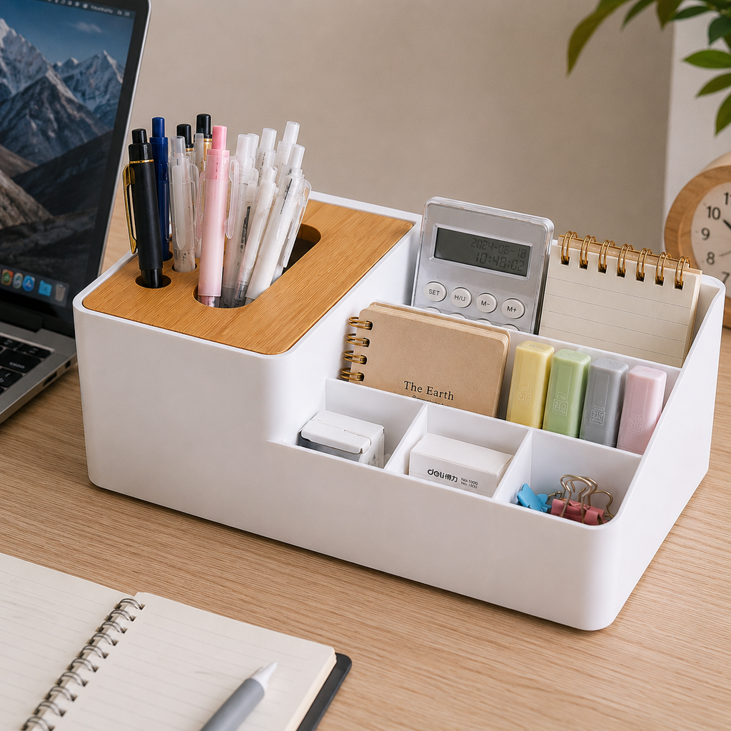 Desktop Stationery Organizer with Bamboo Top (YM1332)