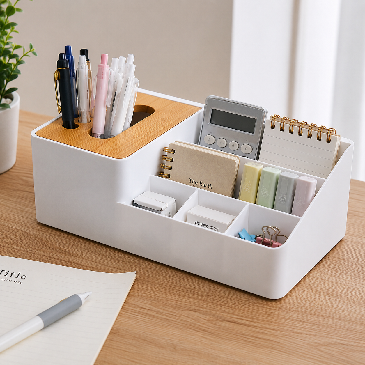 Desktop Stationery Organizer with Bamboo Top (YM1332)