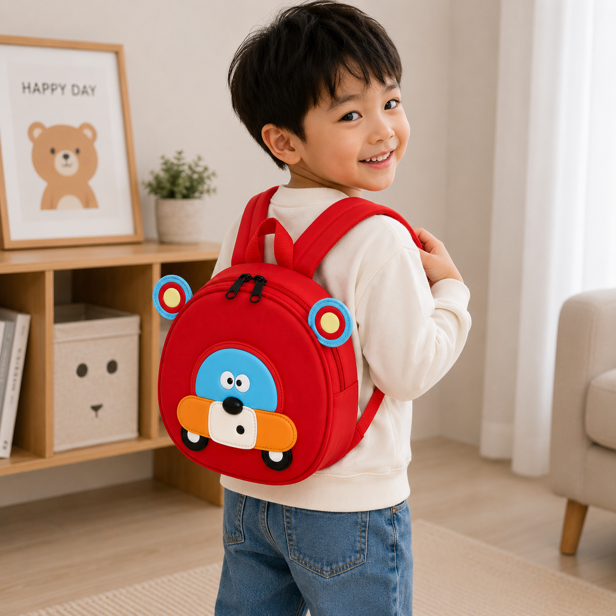Cute Red Cartoon Bear Car Kids Mini Backpack(YM1173)