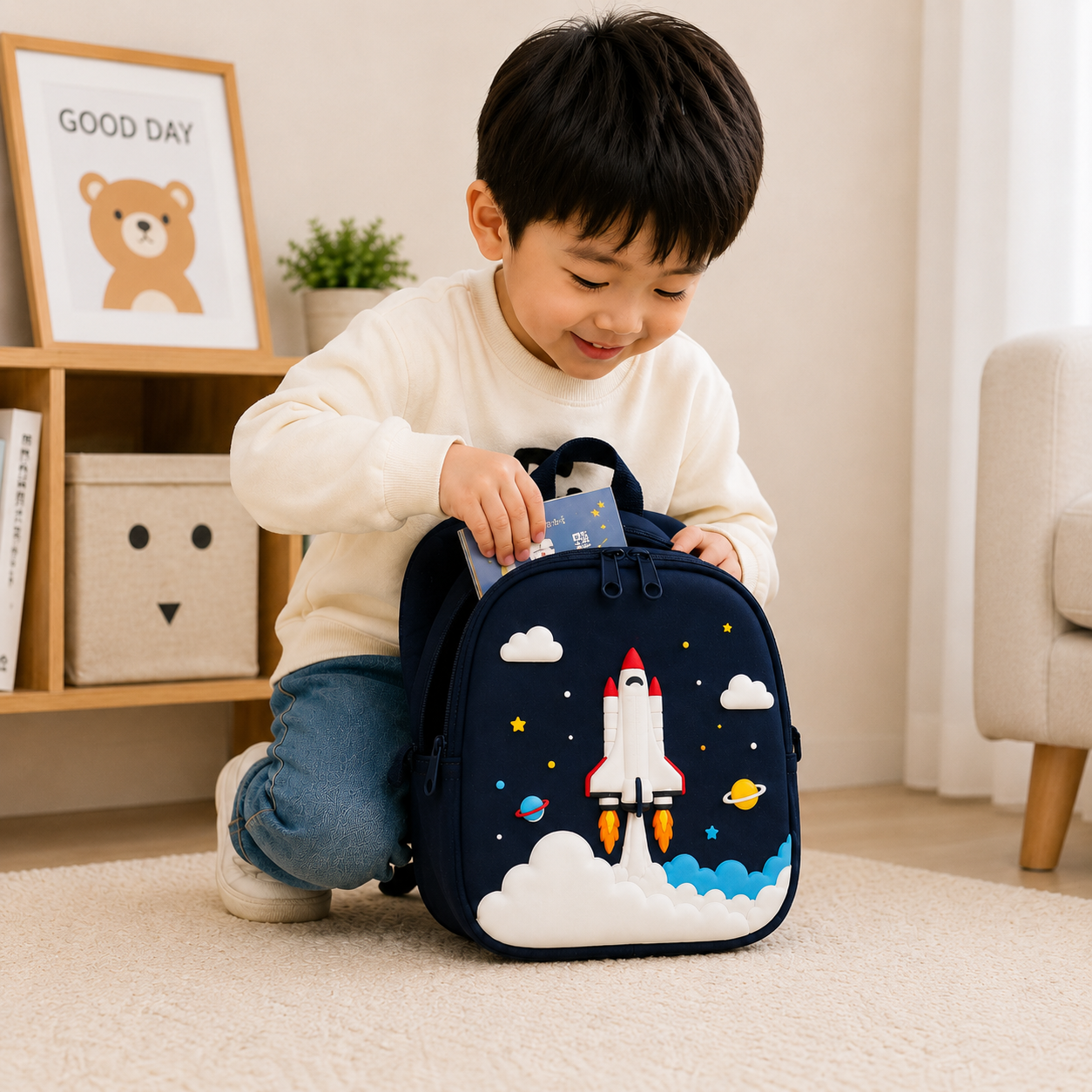 Rocket Theme Blue Kids Mini Backpack(YM1175)