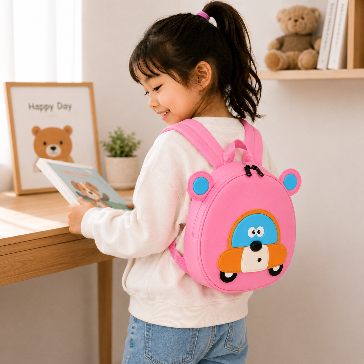 Cute Pink Cartoon Bear Car Kids Mini Backpack(YM1173)