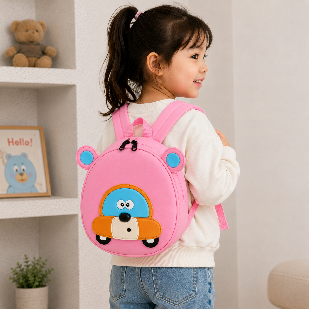 Cute Pink Cartoon Bear Car Kids Mini Backpack(YM1173)