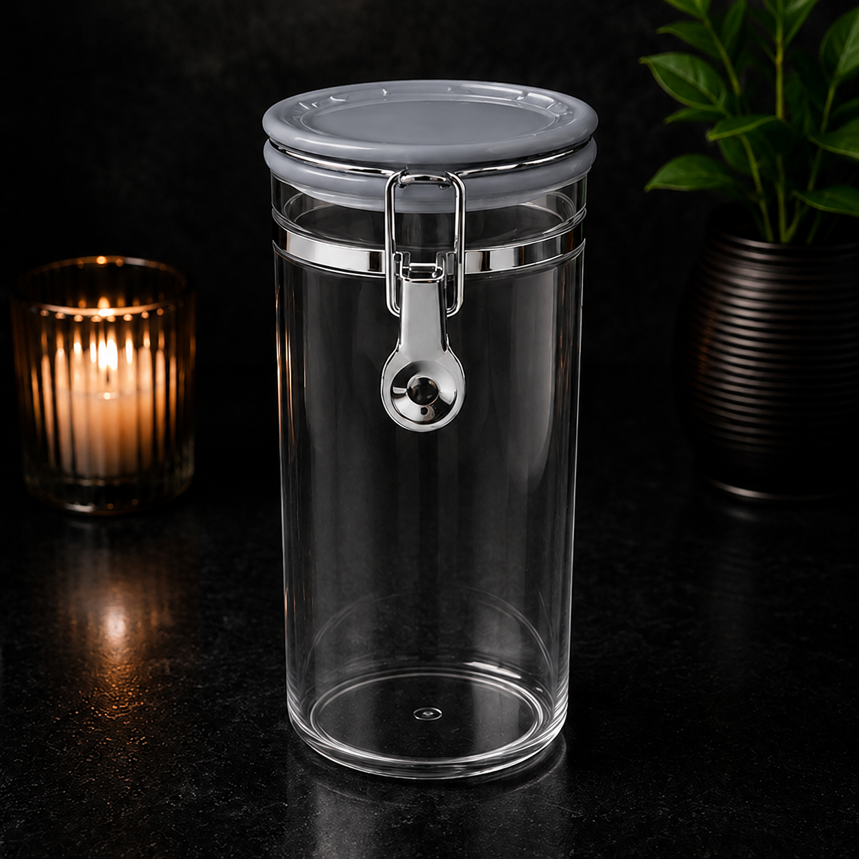 Grey Glass Storage Jar with Clamp Lid (YM137)