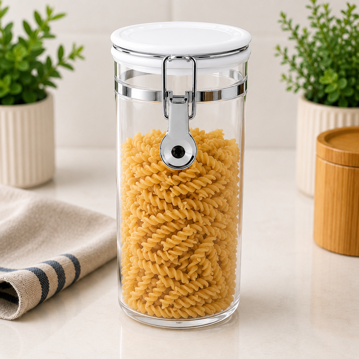 White Glass Storage Jar with Clamp Lid (YM137)