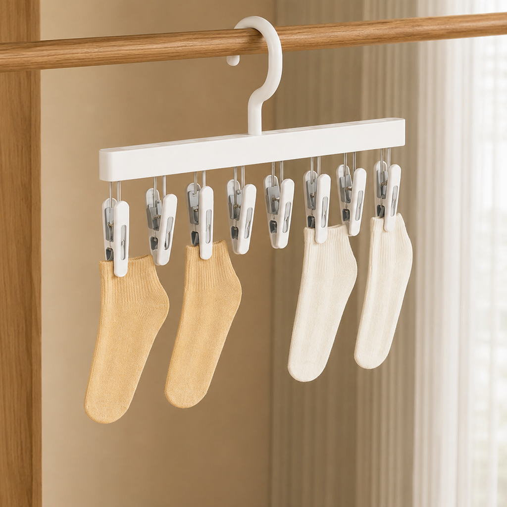 Premium Multi-Clip Bathroom Drying Hanger – White (RB-E24256WH)