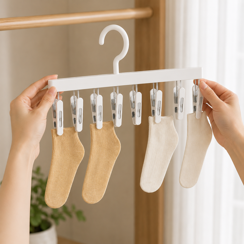 Premium Multi-Clip Bathroom Drying Hanger – White (RB-E24256WH)