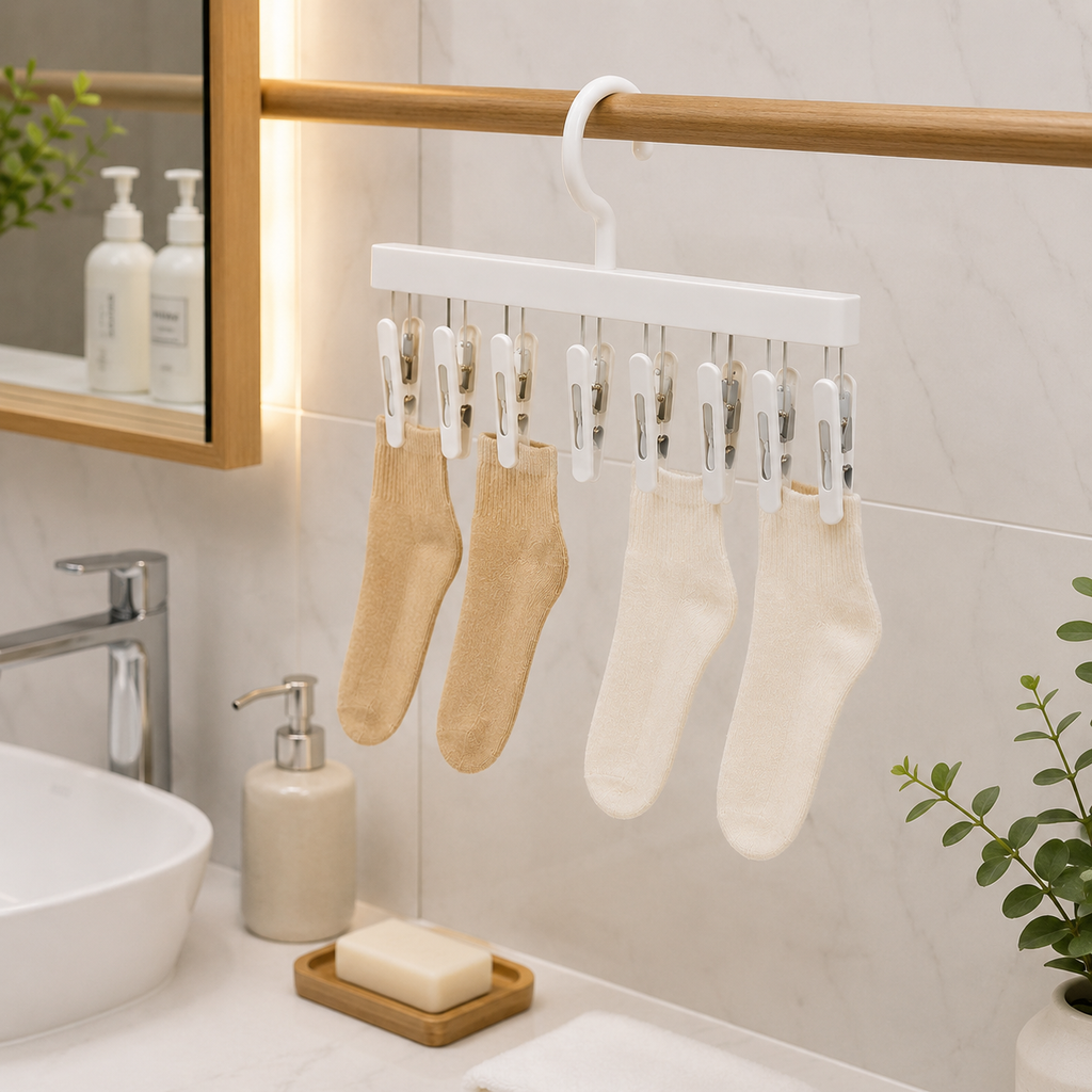Premium Multi-Clip Bathroom Drying Hanger – White (RB-E24256WH)