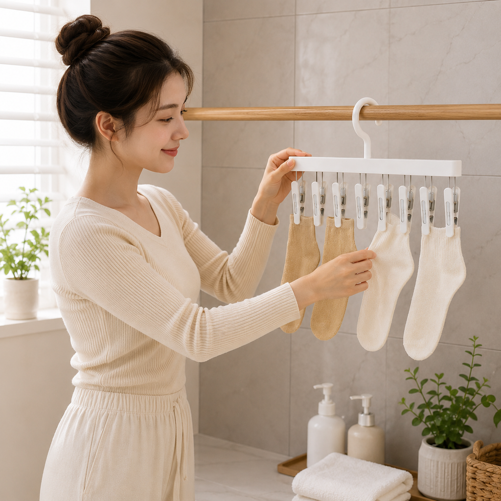 Premium Multi-Clip Bathroom Drying Hanger – White (RB-E24256WH)