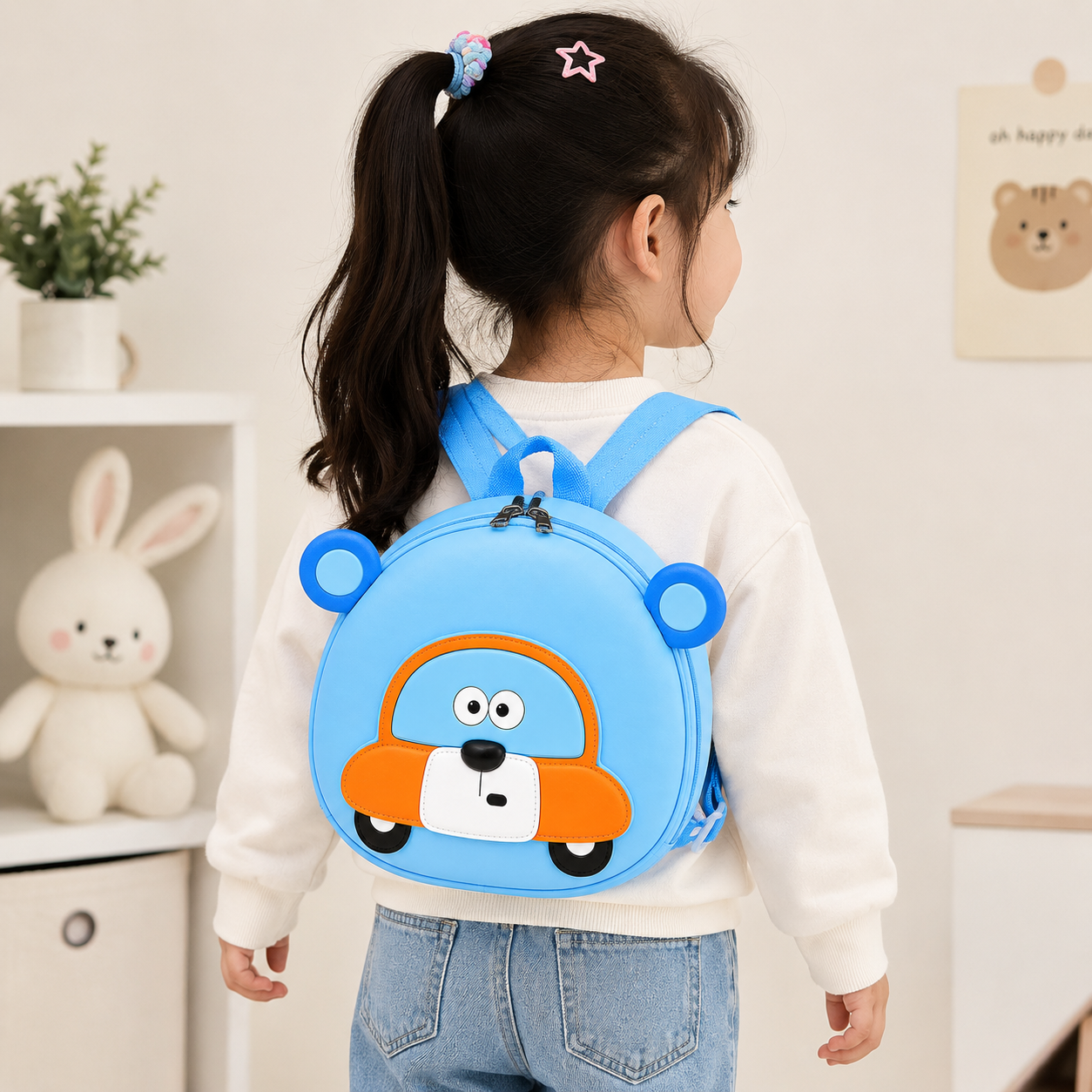 Cute Sky Blue Cartoon Bear Car Kids Mini Backpack(YM1173)
