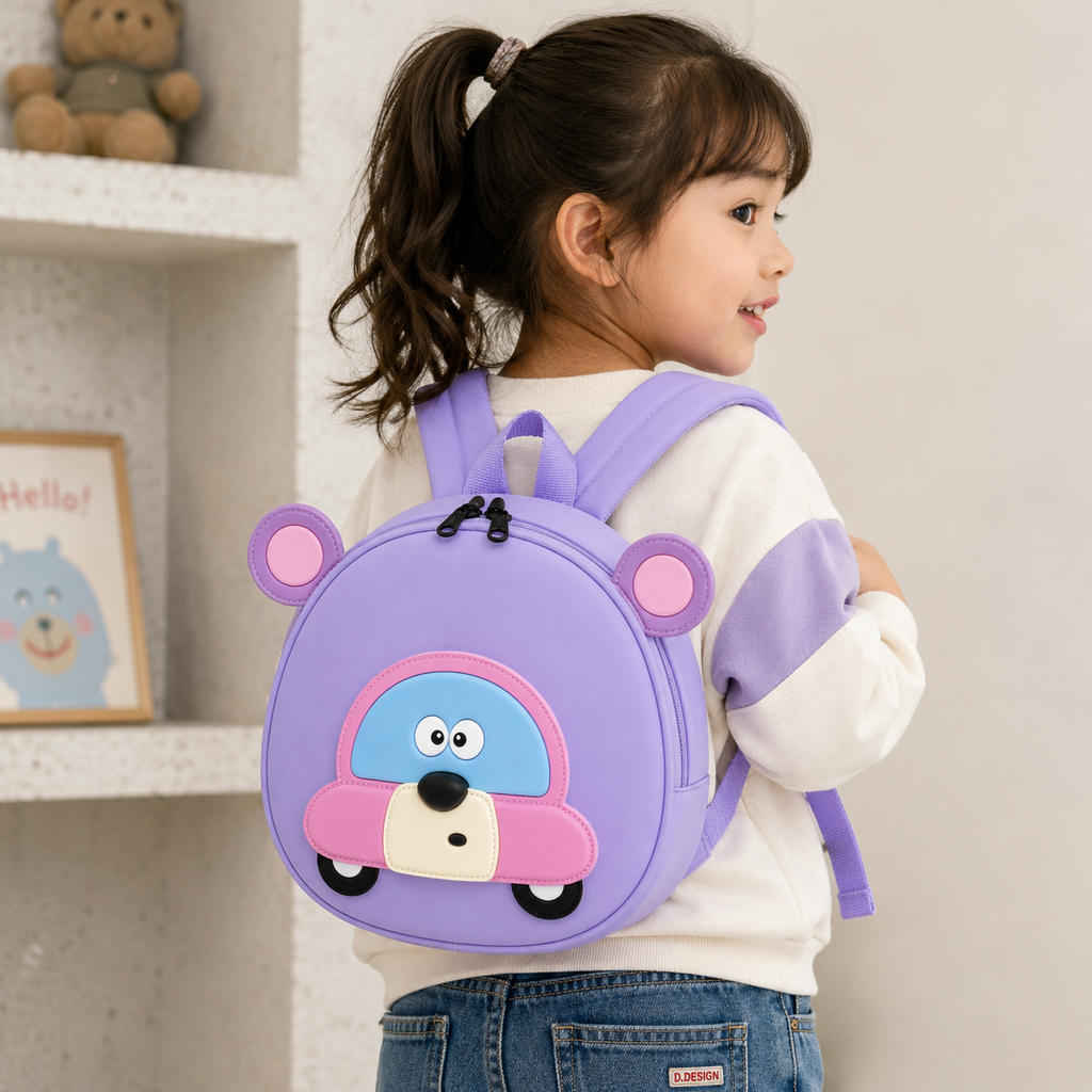 Cute Purple Cartoon Bear Car Kids Mini Backpack(YM1173)