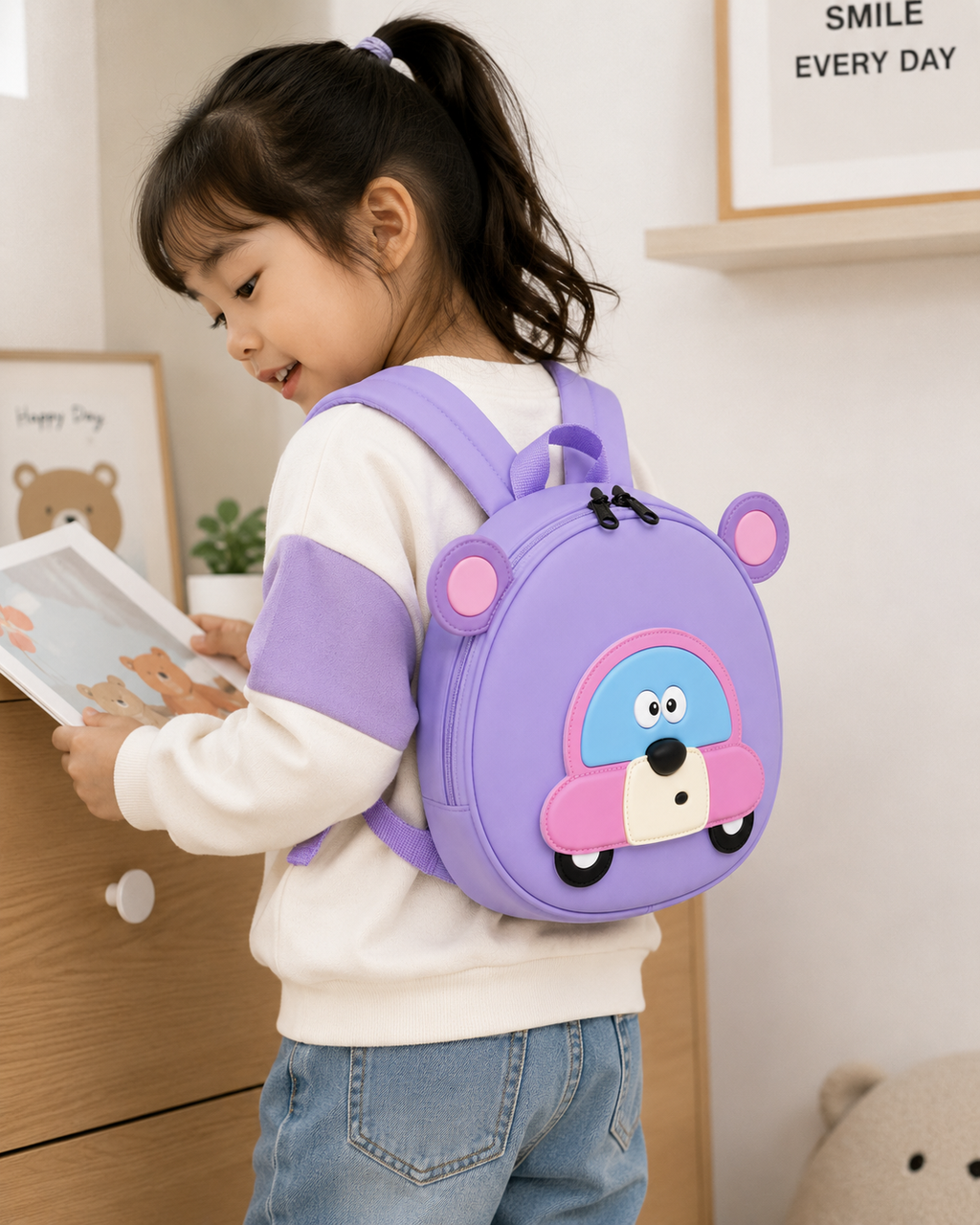 Cute Purple Cartoon Bear Car Kids Mini Backpack(YM1173)
