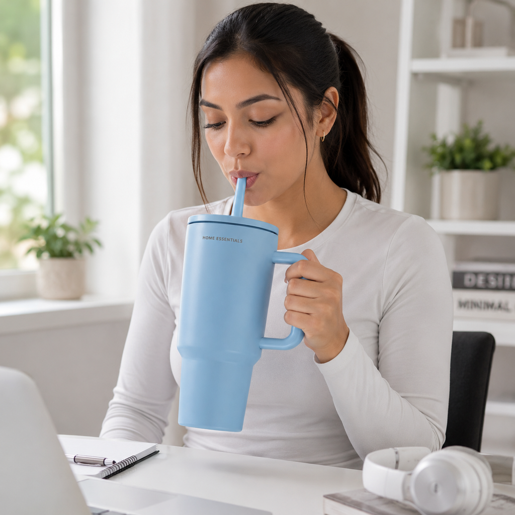 Premium Sky-Blue Insulated Travel Tumbler with Handle (YM040)