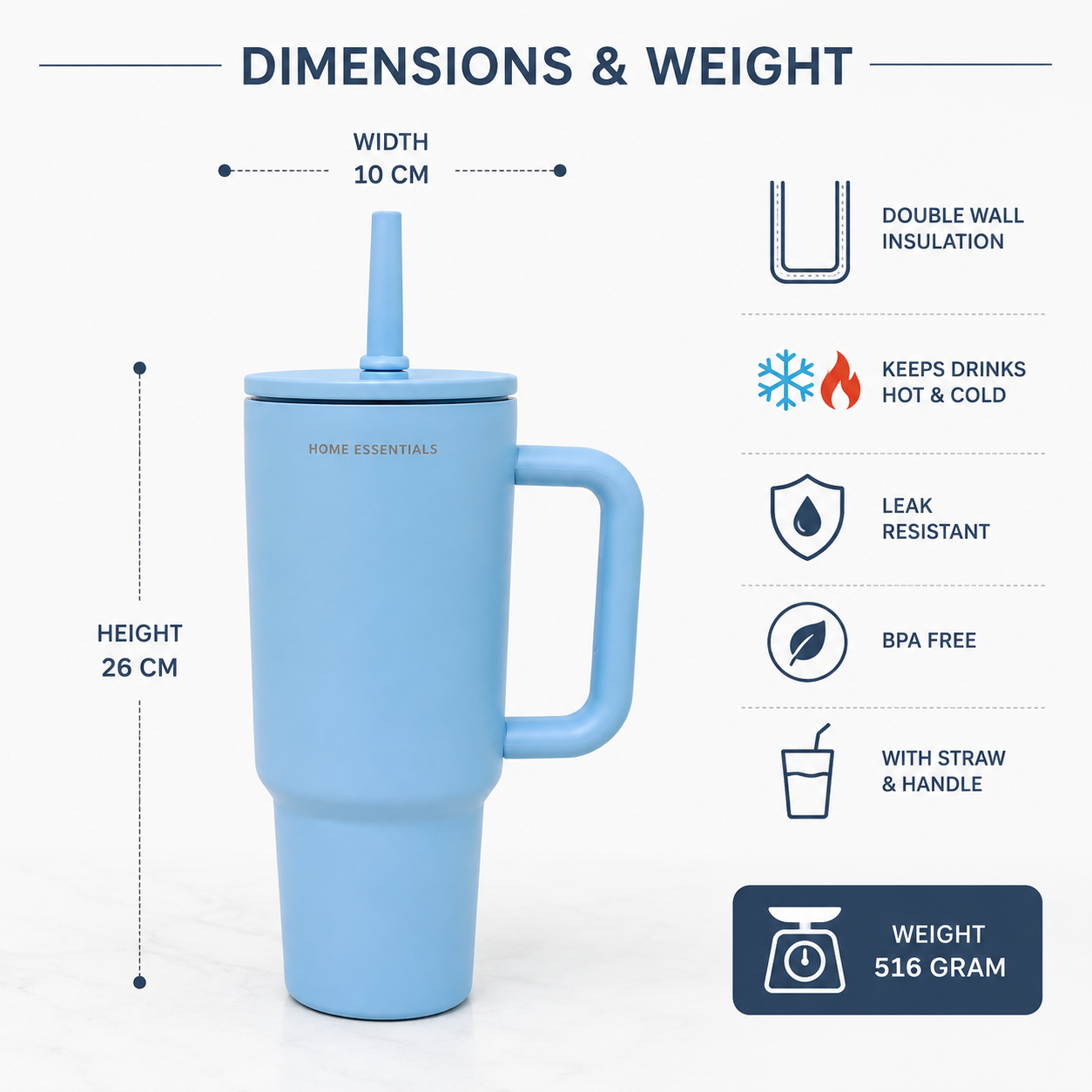 Premium Sky-Blue Insulated Travel Tumbler with Handle (YM040)
