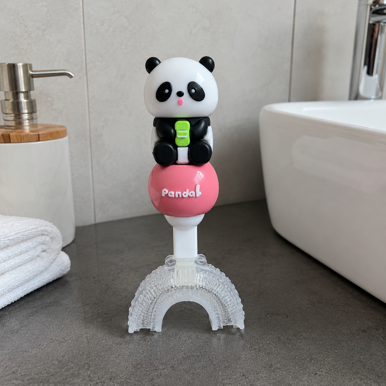 Panda Kids U-Shaped Pink Toothbrush (YM765)