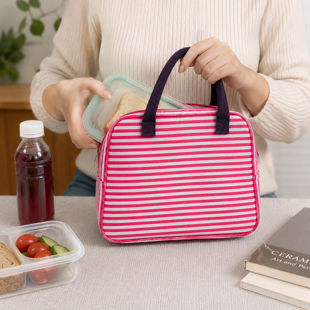 Pink Striped Insulated Tiffin Bag (TB09)