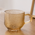 Smoky Gold Hammered Glass Mug with Geometric Handle (YM602)