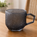 Smoky Gray Hammered Glass Mug with Geometric Handle (YM602)
