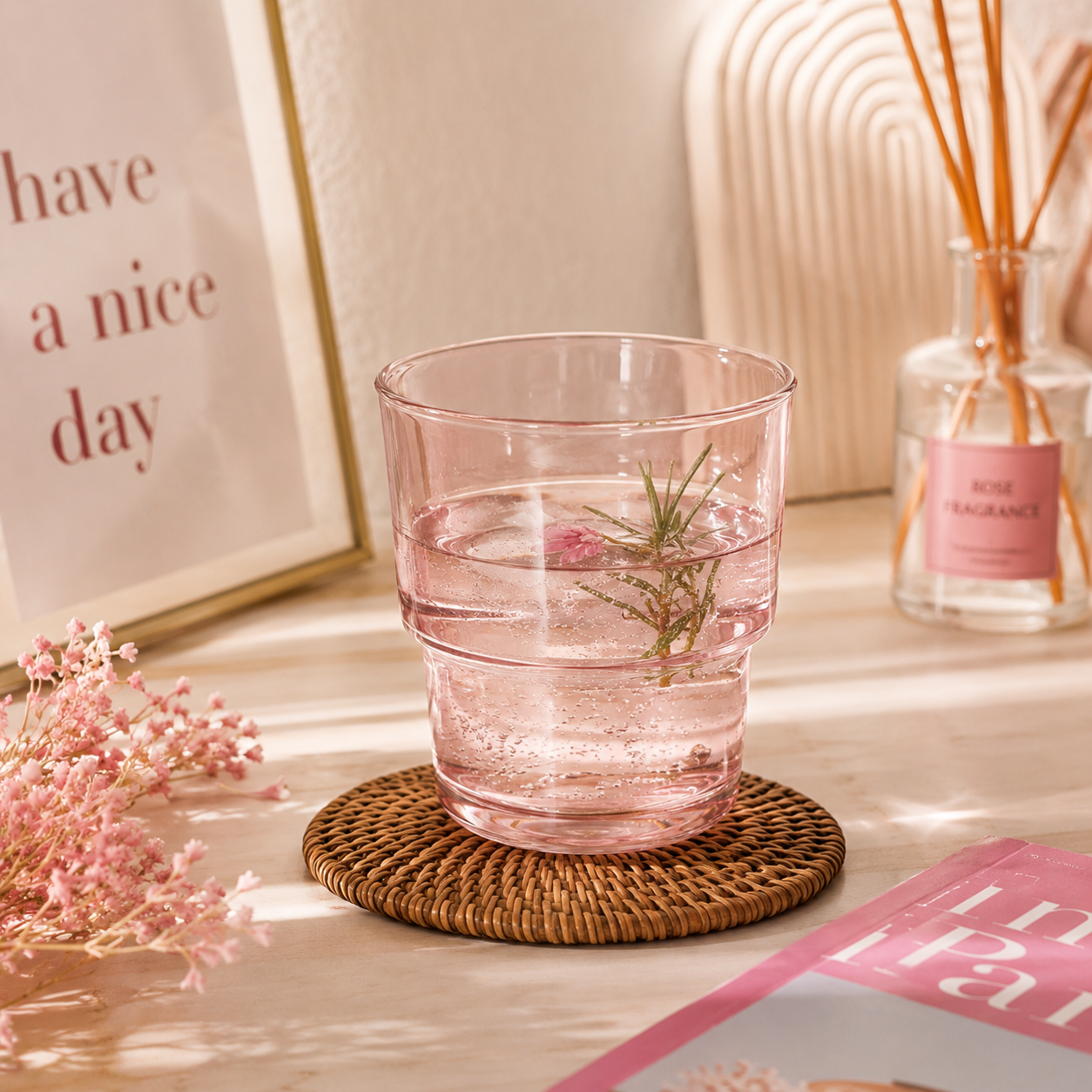 Pink Glass Drinking Tumbler (YM617)
