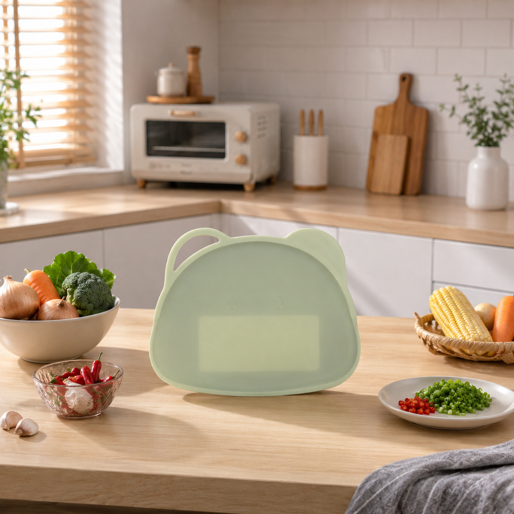 Bear-Shaped Silicone Suction Chopping Board - Sage Green (YM1371)