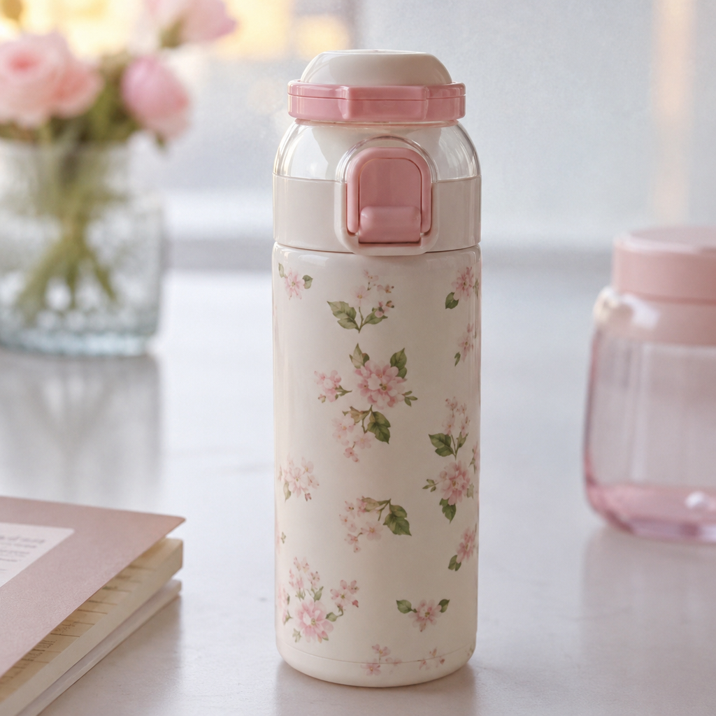 Light Pink Floral Insulated Water Bottle (YM1622)