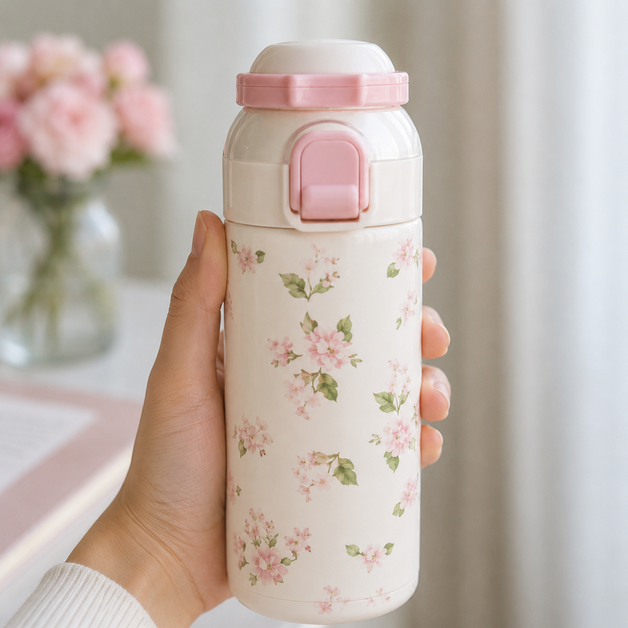 Light Pink Floral Insulated Water Bottle (YM1622)