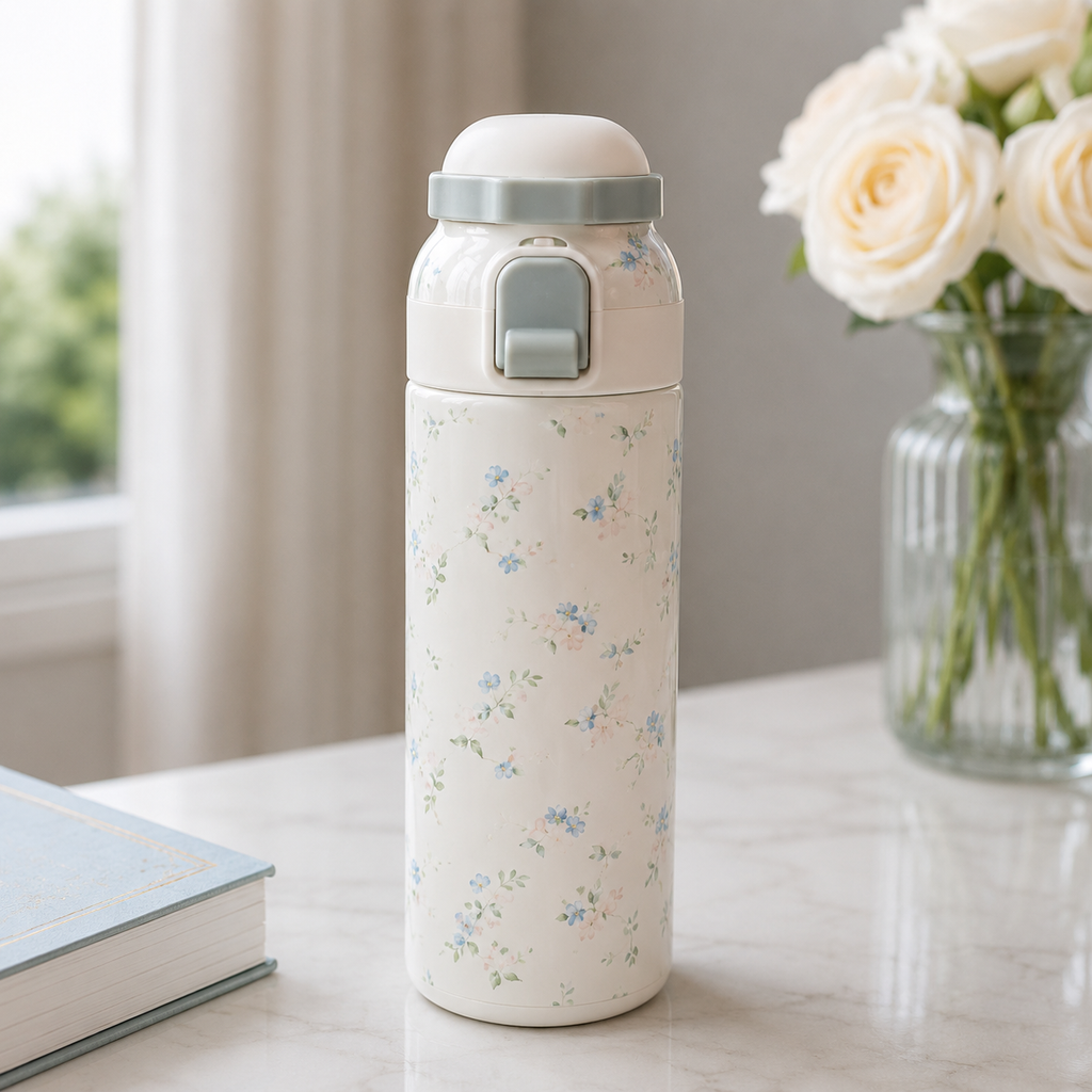 Cream Floral Insulated Water Bottle (YM1622)