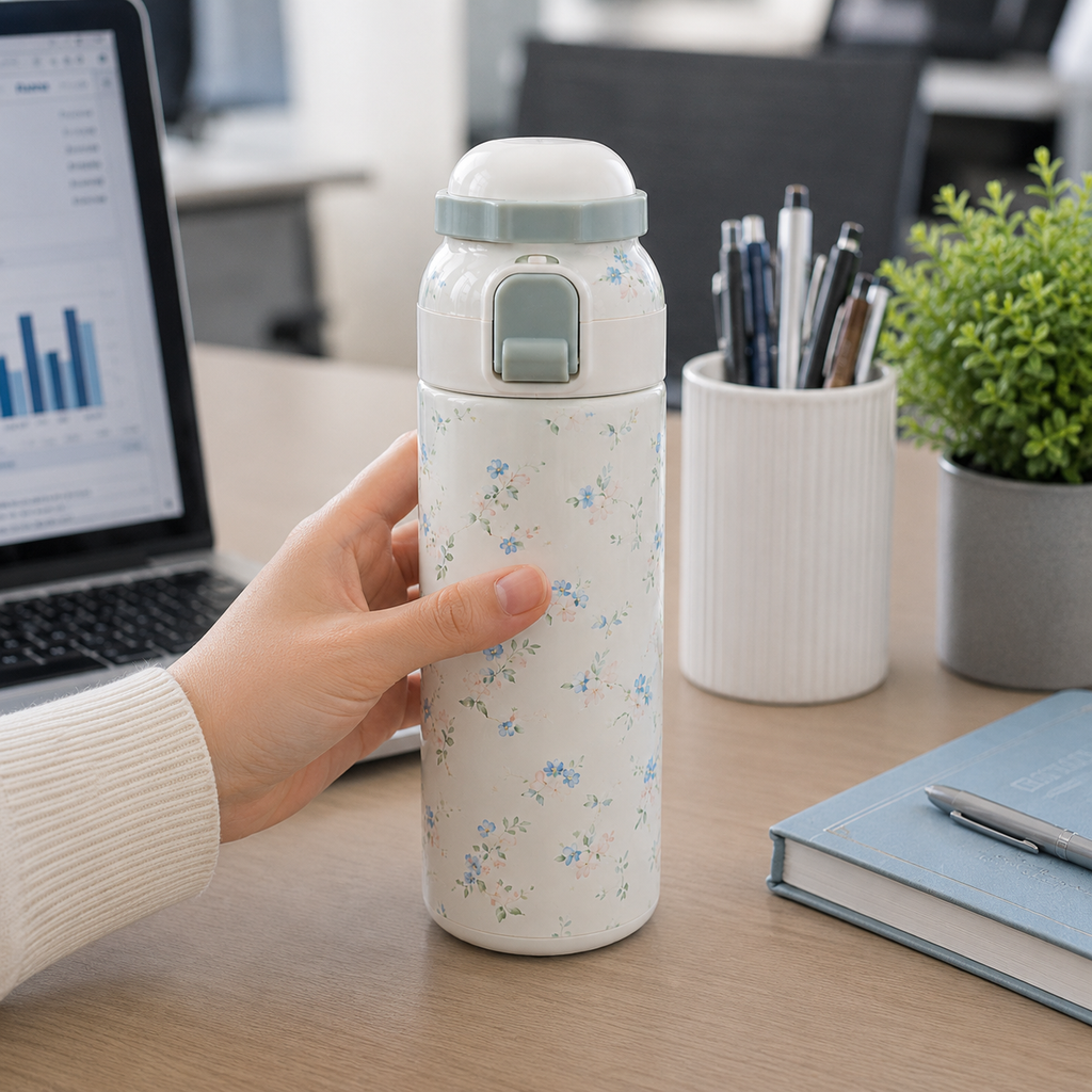 Cream Floral Insulated Water Bottle (YM1622)