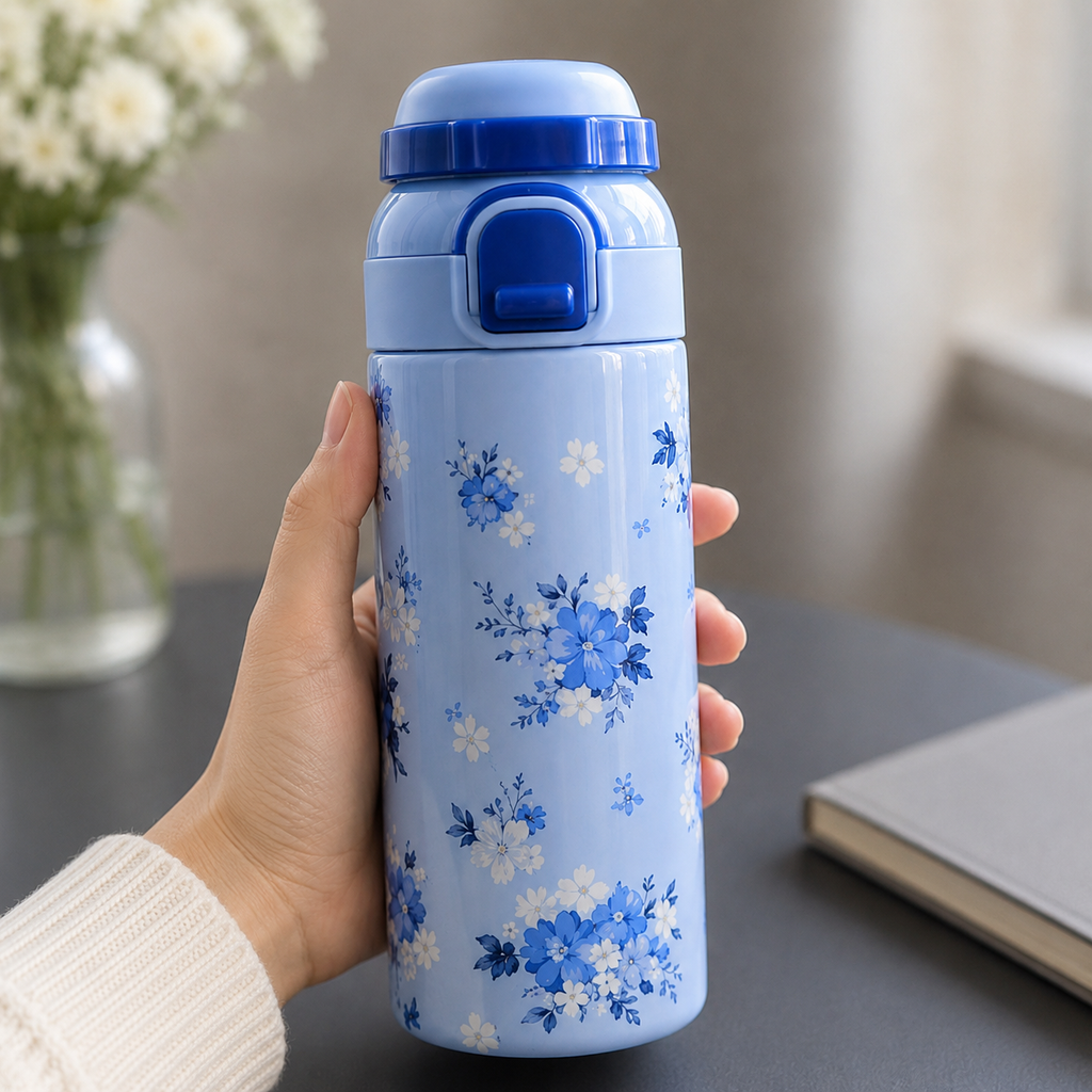 Blue Floral Insulated Water Bottle (YM1622)