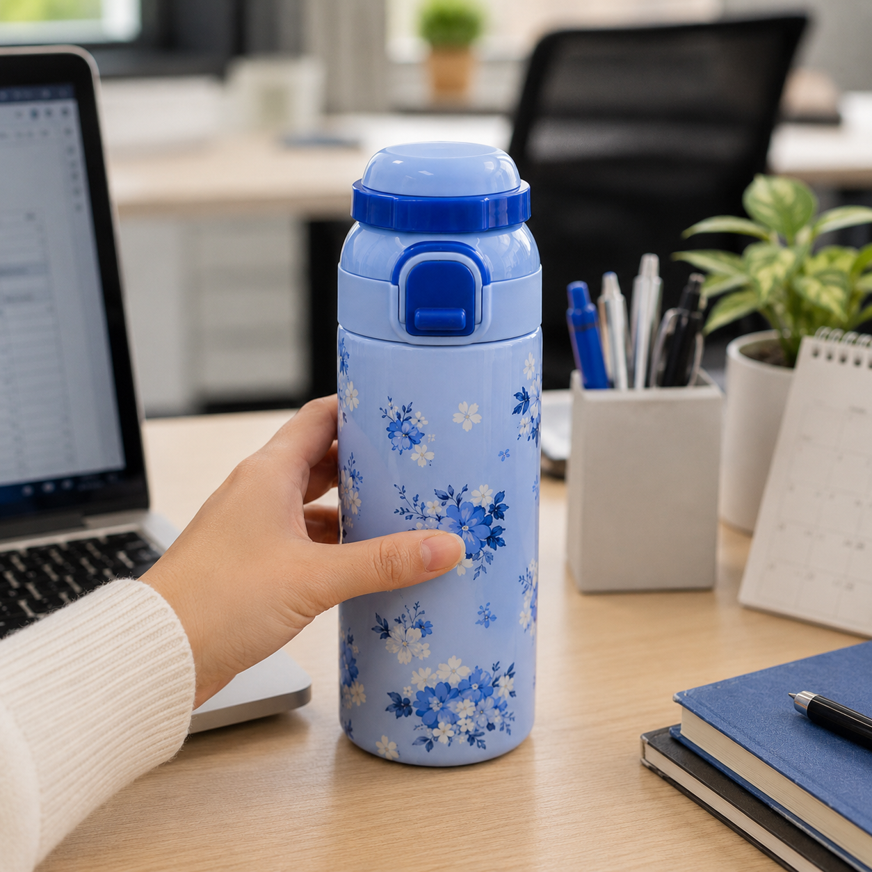 Blue Floral Insulated Water Bottle (YM1622)