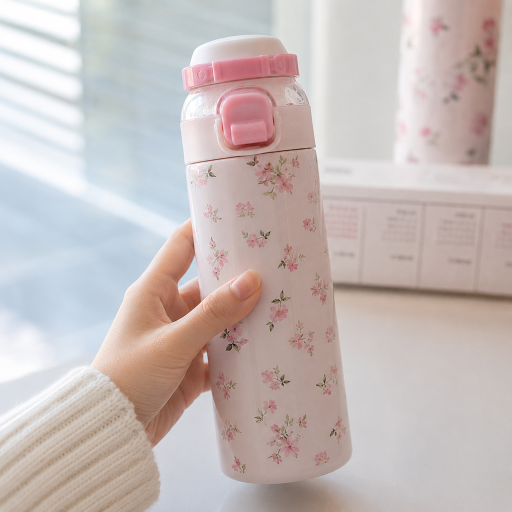 Pink Floral Insulated Water Bottle (YM1622)