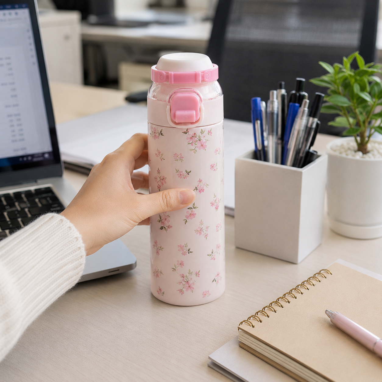 Pink Floral Insulated Water Bottle (YM1622)