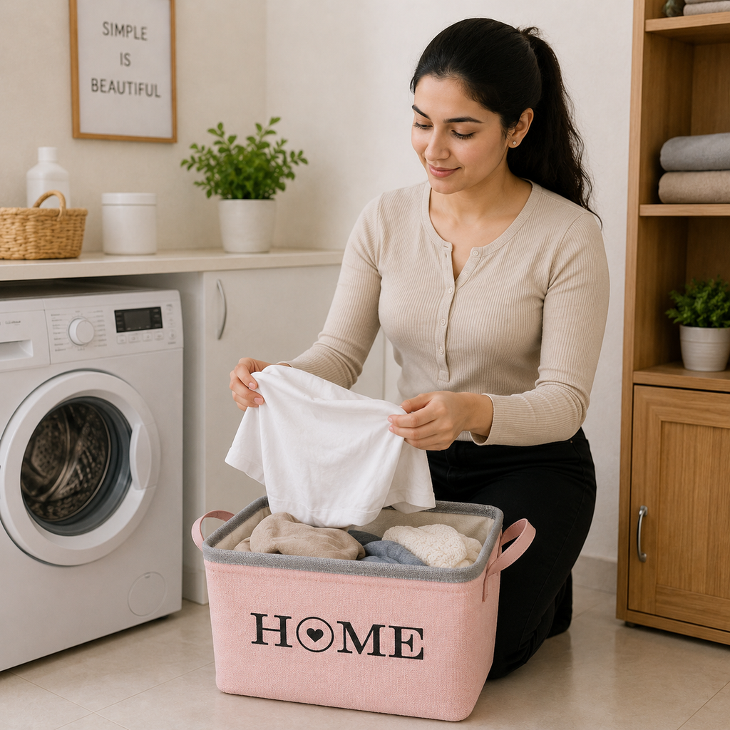 Grey Fabric Laundry Basket with Handles (YM510)
