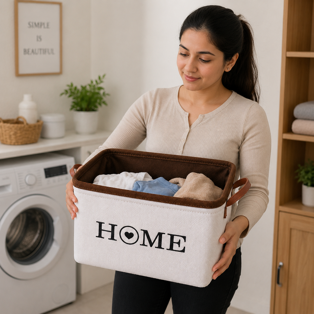 Brown Fabric Laundry Basket with Handles (YM510)