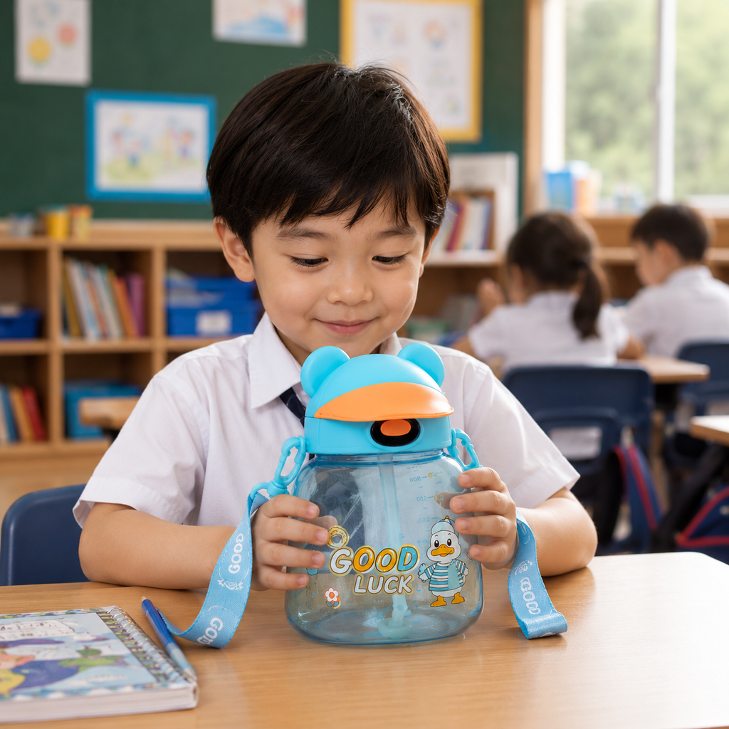 Kids Cute Duck Straw Sipper Bottle - Light Blue (YM507)