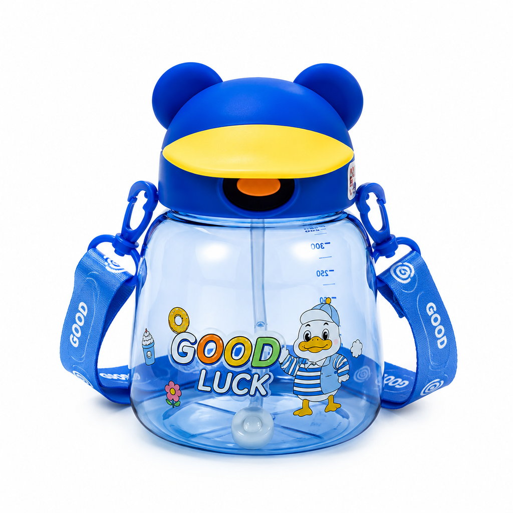 Kids Cute Duck Straw Sipper Bottle - Blue (YM507)
