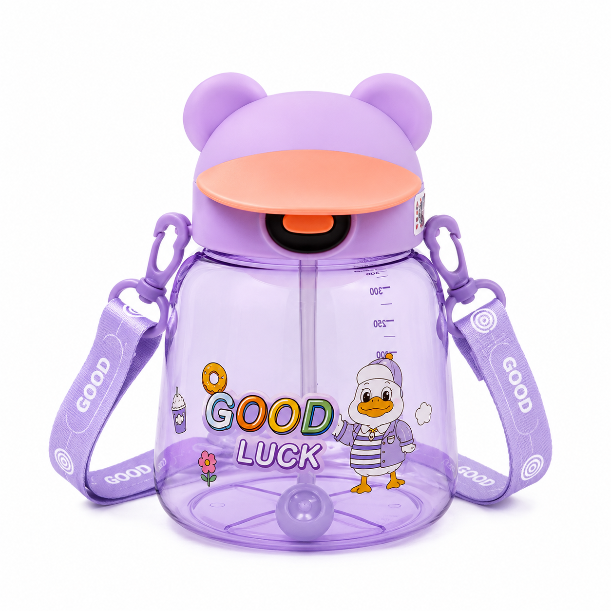Kids Cute Duck Straw Sipper Bottle - Lavender (YM507)