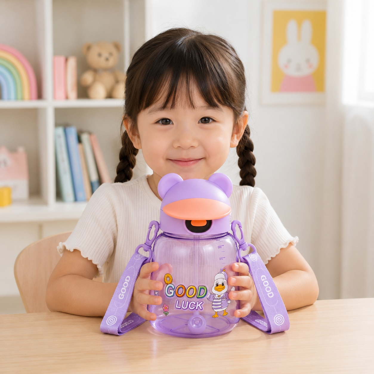 Kids Cute Duck Straw Sipper Bottle - Lavender (YM507)