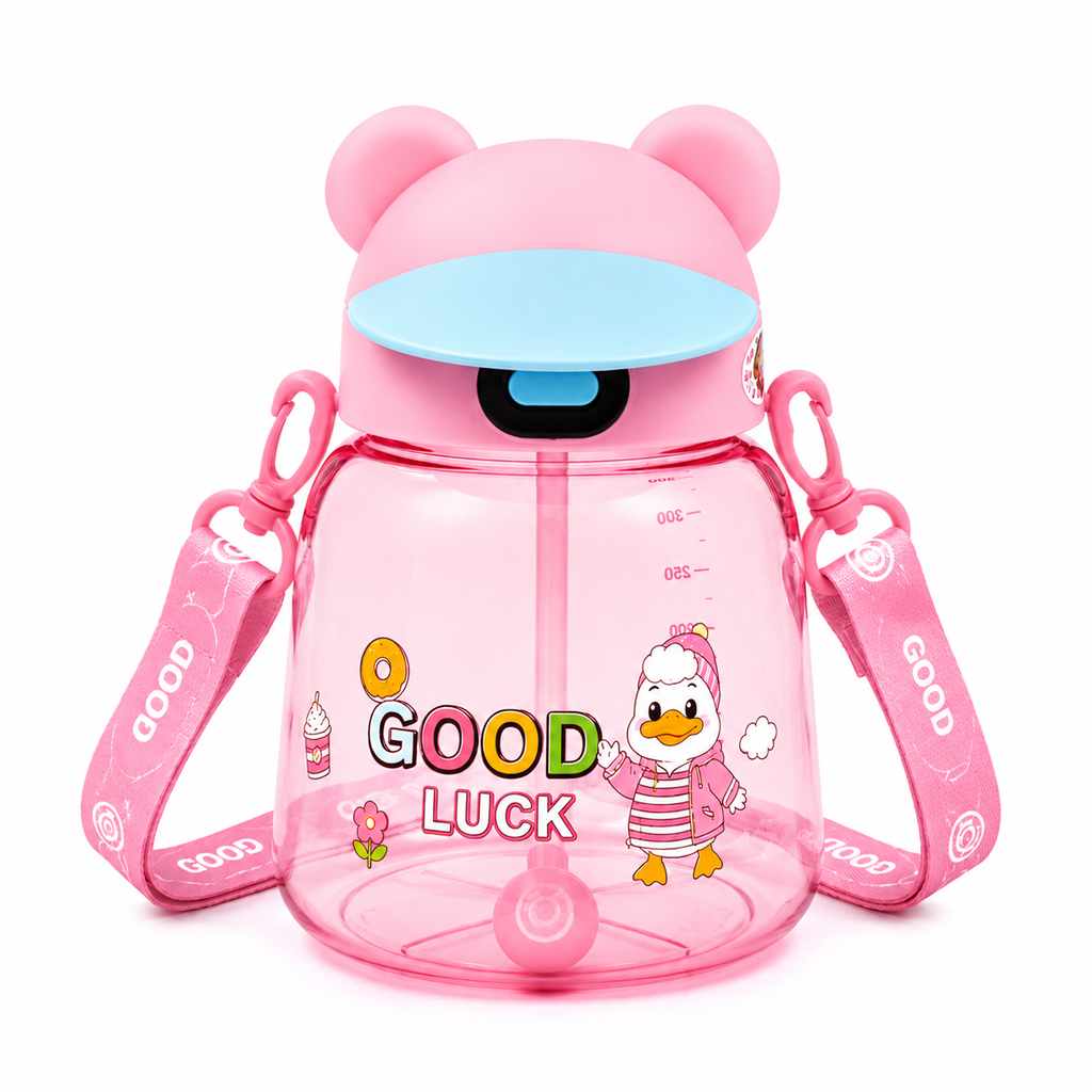 Kids Cute Duck Straw Sipper Bottle - Pink (YM507)