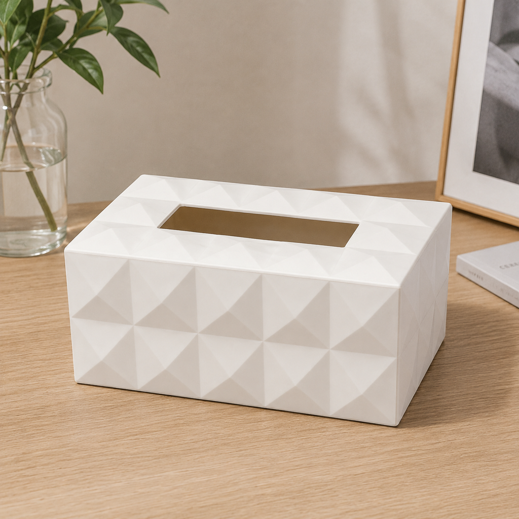 White Premium Rectangular Tissue Box Holder (YM2711)