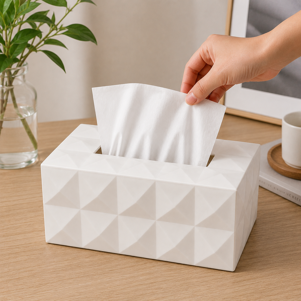 White Premium Rectangular Tissue Box Holder (YM2711)