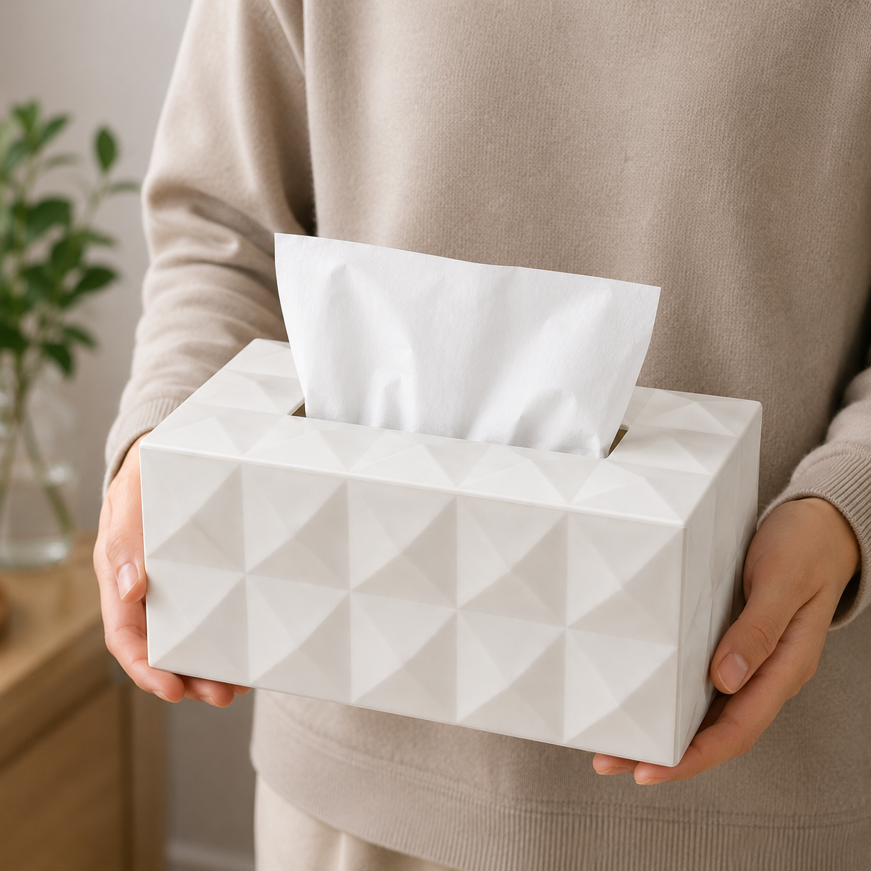White Premium Rectangular Tissue Box Holder (YM2711)